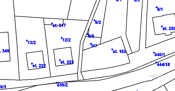 Parcela st. 9/7 v KÚ Žalkovice, Katastrální mapa