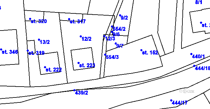 Parcela st. 554/3 v KÚ Žalkovice, Katastrální mapa