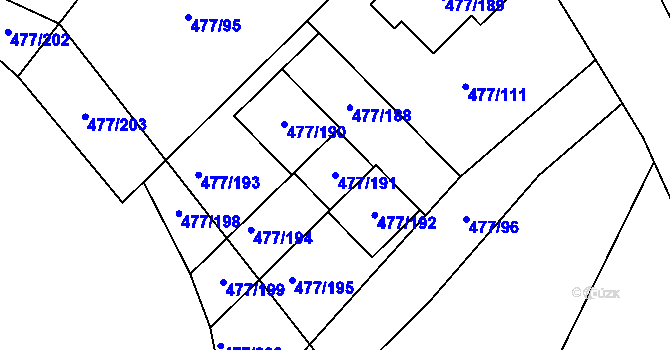 Parcela st. 477/191 v KÚ Žamberk, Katastrální mapa