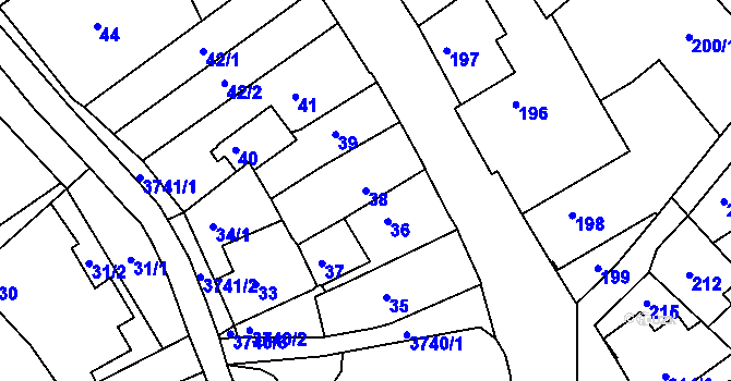 Parcela st. 38 v KÚ Žamberk, Katastrální mapa
