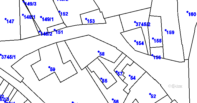 Parcela st. 58 v KÚ Žamberk, Katastrální mapa