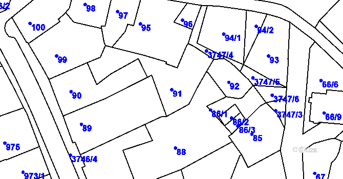 Parcela st. 91 v KÚ Žamberk, Katastrální mapa