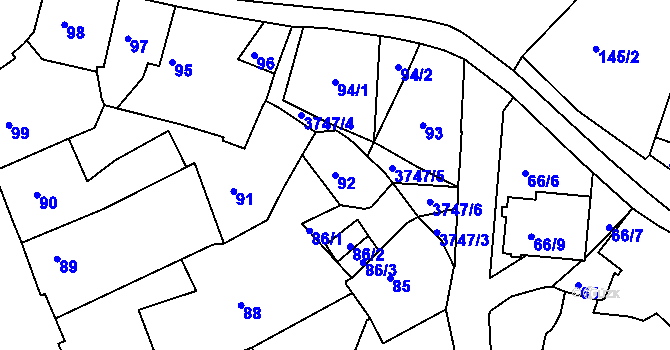Parcela st. 92 v KÚ Žamberk, Katastrální mapa