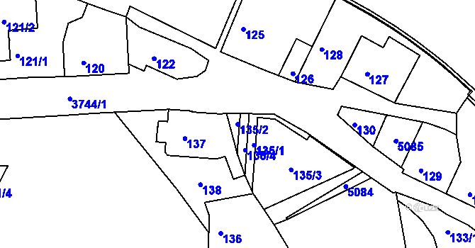Parcela st. 135/2 v KÚ Žamberk, Katastrální mapa