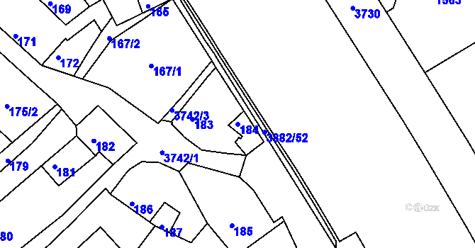 Parcela st. 184 v KÚ Žamberk, Katastrální mapa