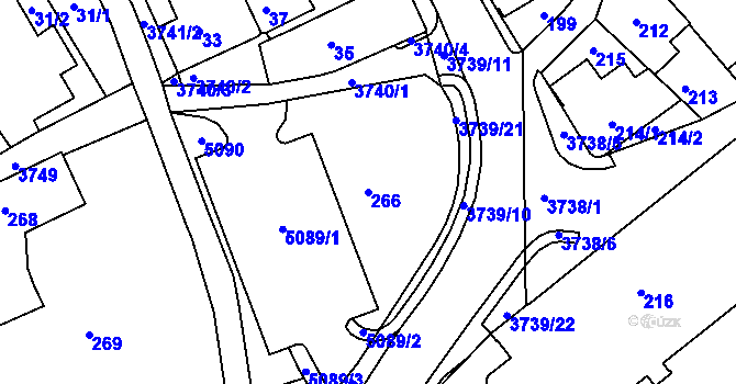 Parcela st. 266 v KÚ Žamberk, Katastrální mapa