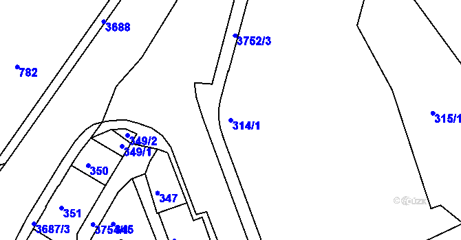 Parcela st. 314/1 v KÚ Žamberk, Katastrální mapa