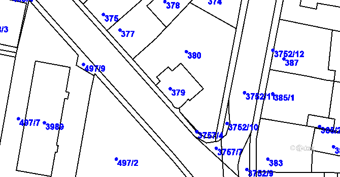 Parcela st. 379 v KÚ Žamberk, Katastrální mapa