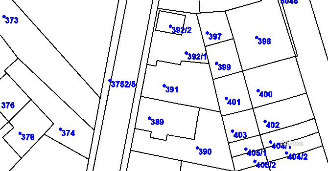 Parcela st. 391 v KÚ Žamberk, Katastrální mapa