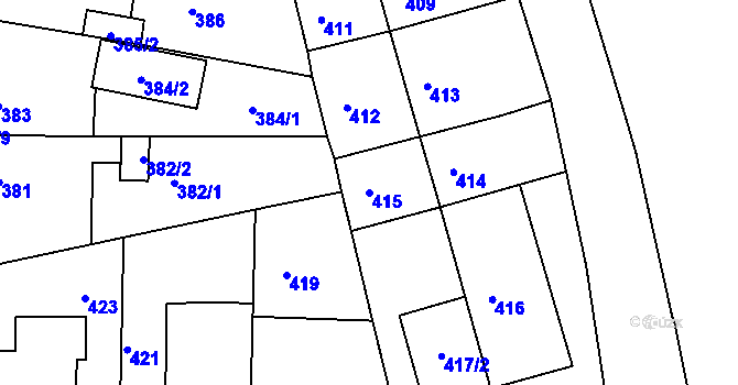 Parcela st. 415 v KÚ Žamberk, Katastrální mapa