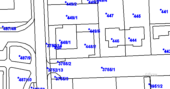 Parcela st. 448/2 v KÚ Žamberk, Katastrální mapa