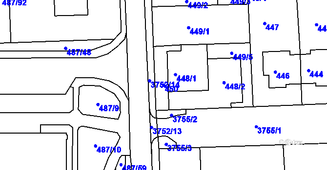 Parcela st. 450 v KÚ Žamberk, Katastrální mapa