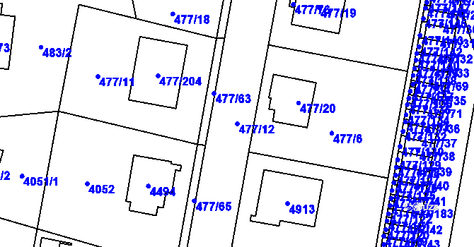 Parcela st. 477/12 v KÚ Žamberk, Katastrální mapa