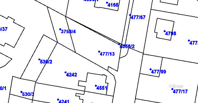 Parcela st. 477/13 v KÚ Žamberk, Katastrální mapa