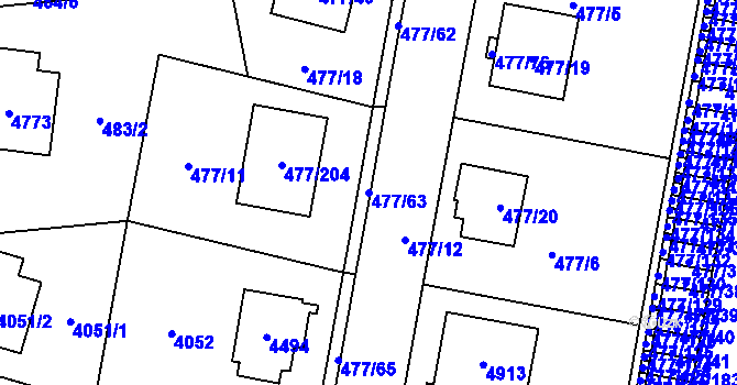 Parcela st. 477/63 v KÚ Žamberk, Katastrální mapa