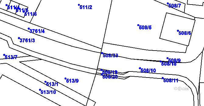 Parcela st. 508/33 v KÚ Žamberk, Katastrální mapa