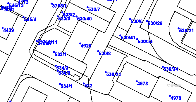 Parcela st. 530/8 v KÚ Žamberk, Katastrální mapa