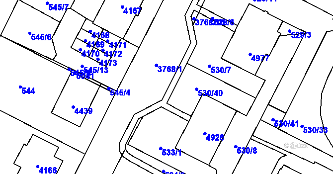 Parcela st. 533/3 v KÚ Žamberk, Katastrální mapa