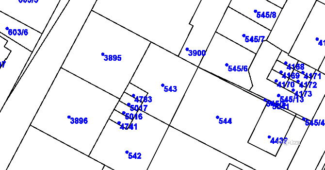 Parcela st. 543 v KÚ Žamberk, Katastrální mapa