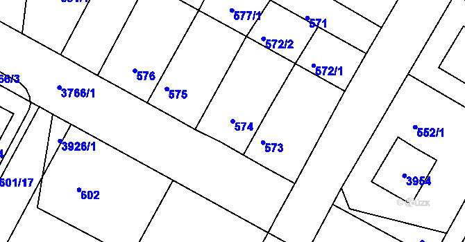 Parcela st. 574 v KÚ Žamberk, Katastrální mapa