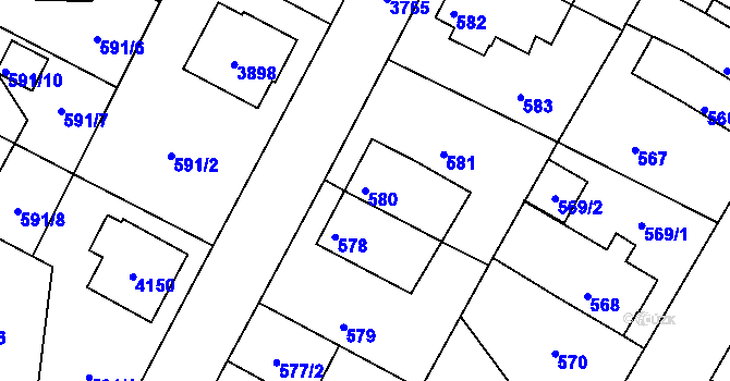 Parcela st. 580 v KÚ Žamberk, Katastrální mapa