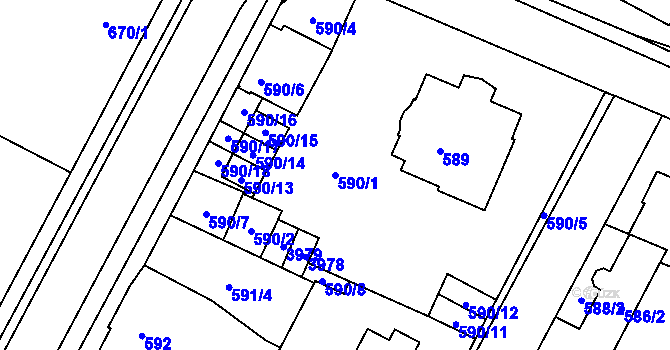 Parcela st. 590/1 v KÚ Žamberk, Katastrální mapa