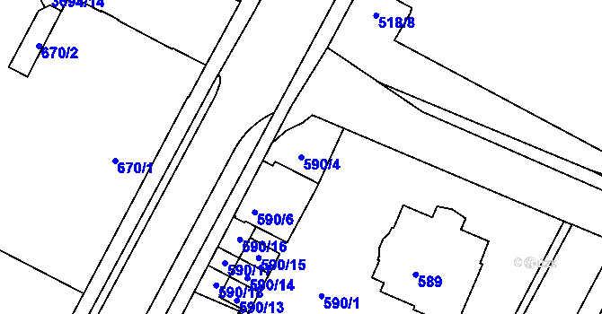 Parcela st. 590/4 v KÚ Žamberk, Katastrální mapa