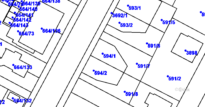 Parcela st. 594/1 v KÚ Žamberk, Katastrální mapa