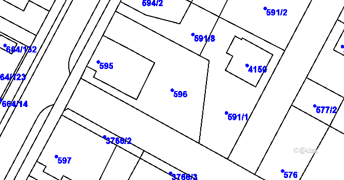 Parcela st. 596 v KÚ Žamberk, Katastrální mapa