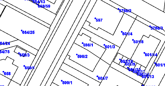 Parcela st. 598/1 v KÚ Žamberk, Katastrální mapa