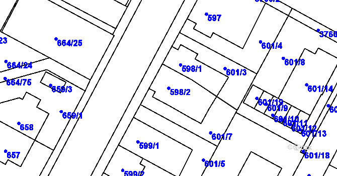 Parcela st. 598/2 v KÚ Žamberk, Katastrální mapa