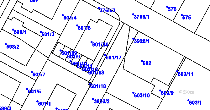Parcela st. 601/17 v KÚ Žamberk, Katastrální mapa