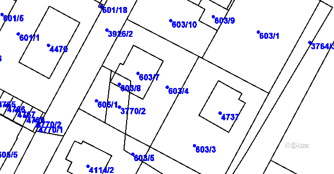 Parcela st. 603/4 v KÚ Žamberk, Katastrální mapa