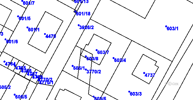 Parcela st. 603/7 v KÚ Žamberk, Katastrální mapa