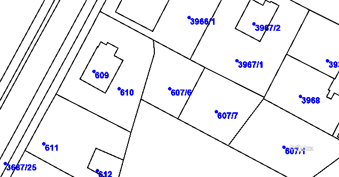 Parcela st. 607/6 v KÚ Žamberk, Katastrální mapa