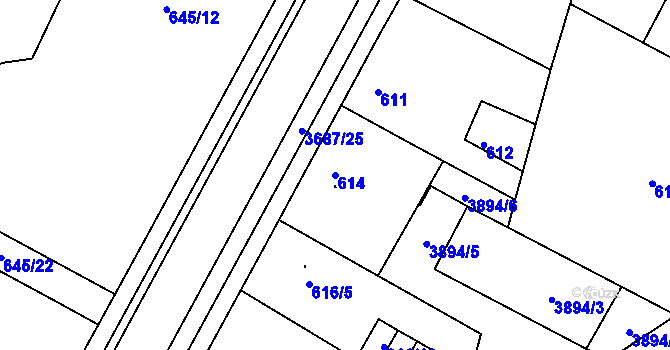 Parcela st. 614 v KÚ Žamberk, Katastrální mapa