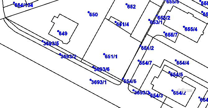 Parcela st. 651/1 v KÚ Žamberk, Katastrální mapa