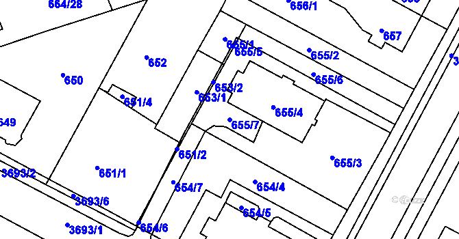Parcela st. 655/7 v KÚ Žamberk, Katastrální mapa