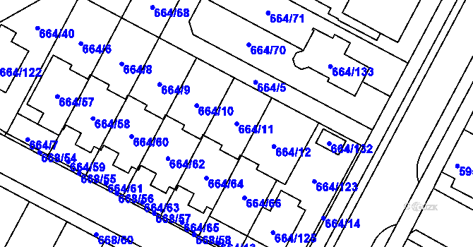 Parcela st. 664/11 v KÚ Žamberk, Katastrální mapa