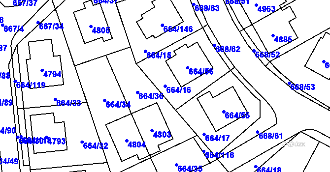 Parcela st. 664/16 v KÚ Žamberk, Katastrální mapa