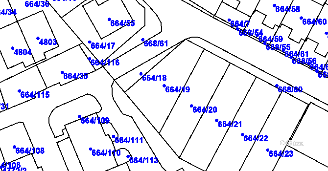 Parcela st. 664/19 v KÚ Žamberk, Katastrální mapa