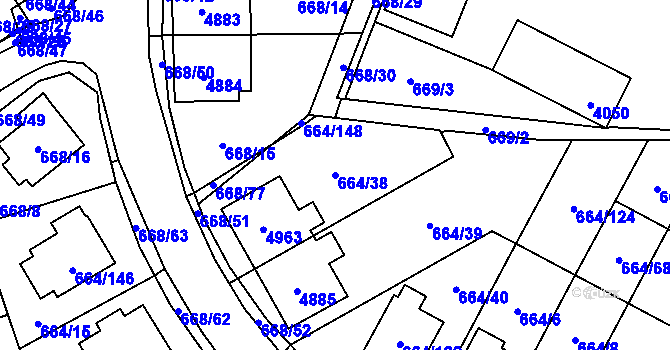 Parcela st. 664/38 v KÚ Žamberk, Katastrální mapa