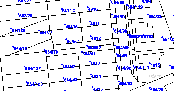 Parcela st. 664/52 v KÚ Žamberk, Katastrální mapa