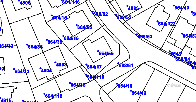 Parcela st. 664/55 v KÚ Žamberk, Katastrální mapa