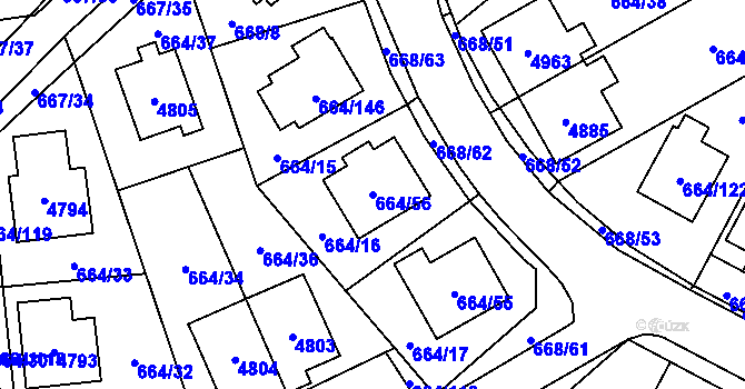 Parcela st. 664/56 v KÚ Žamberk, Katastrální mapa