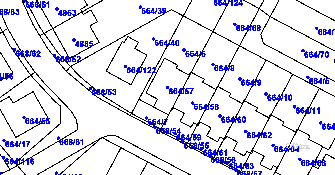 Parcela st. 664/57 v KÚ Žamberk, Katastrální mapa