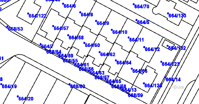 Parcela st. 664/62 v KÚ Žamberk, Katastrální mapa