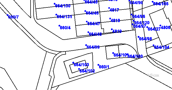 Parcela st. 664/99 v KÚ Žamberk, Katastrální mapa