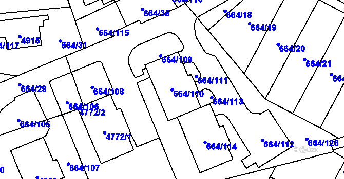 Parcela st. 664/110 v KÚ Žamberk, Katastrální mapa