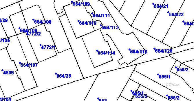 Parcela st. 664/114 v KÚ Žamberk, Katastrální mapa